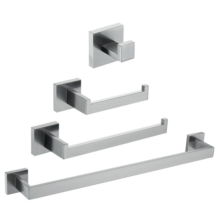 Brushed Nickel 4-Piece Bathroom Hardware Set with Towel Bar