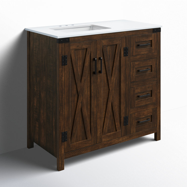 Natural Oak Freestanding Single Vanity with Ceramic Sink