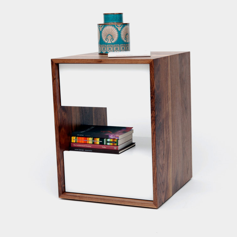 Walnut and White 2-Drawer Modern Nightstand