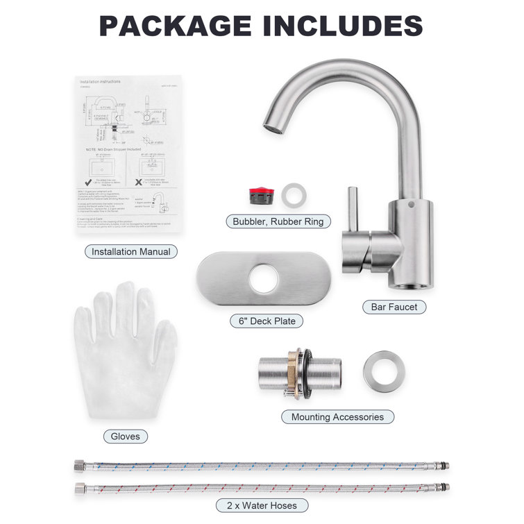 Brushed Nickel Single Handle Stainless Steel Bar Faucet with Swivel Spout