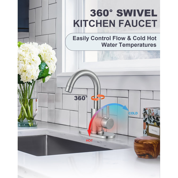 Brushed Nickel Single Handle Stainless Steel Bar Faucet with Swivel Spout