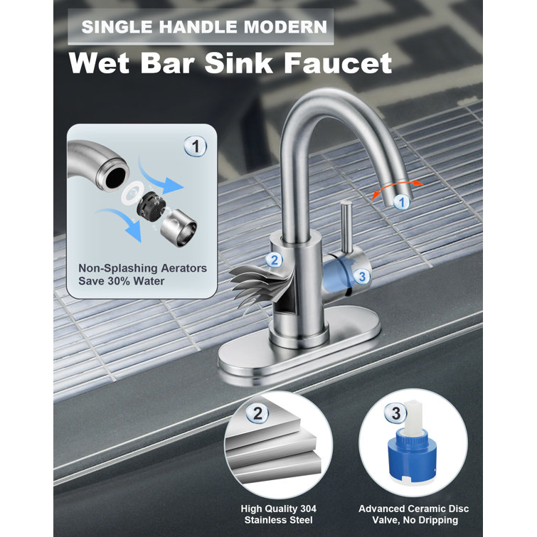 Brushed Nickel Single Handle Stainless Steel Bar Faucet with Swivel Spout