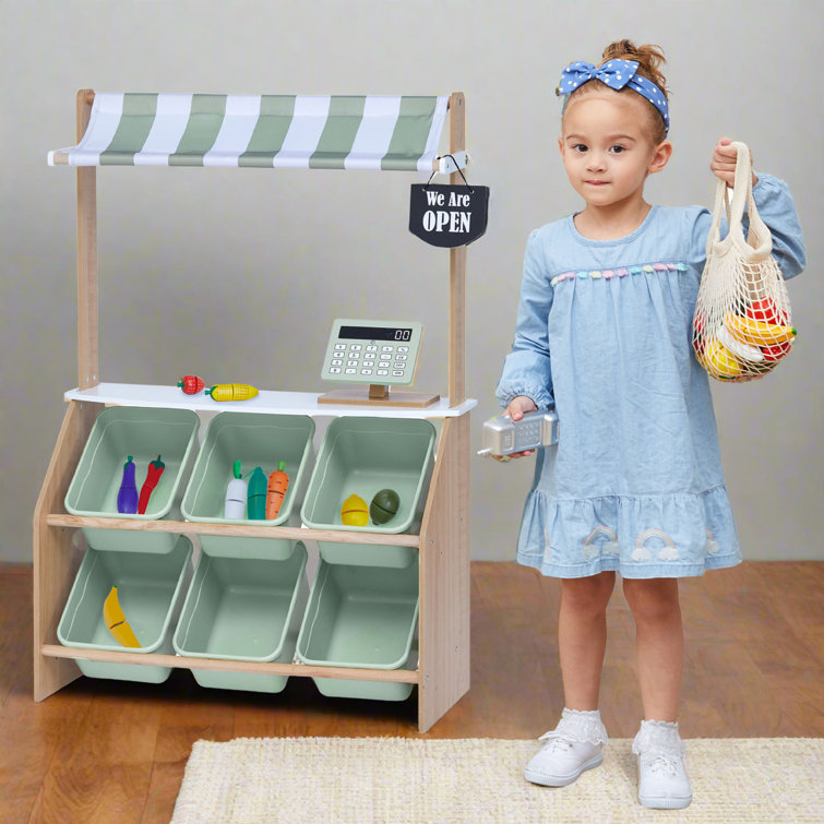 Mint and White Wooden Kids Market Stand with Accessories