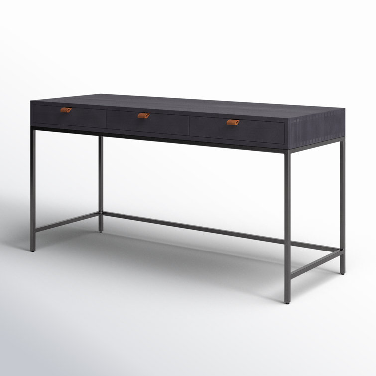 Black Wash Poplar Home Office Desk with Leather Pulls