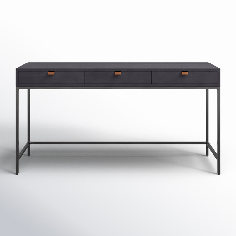 Black Wash Poplar Home Office Desk with Leather Pulls