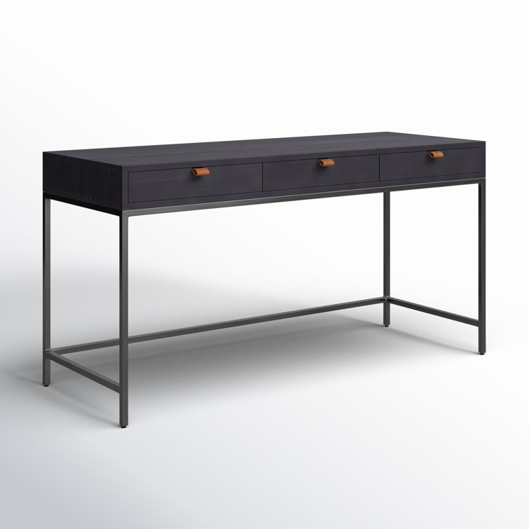 Black Wash Poplar Home Office Desk with Leather Pulls