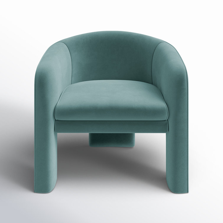 Sea Blue Velvet Mid-Century Modern Barrel Accent Chair