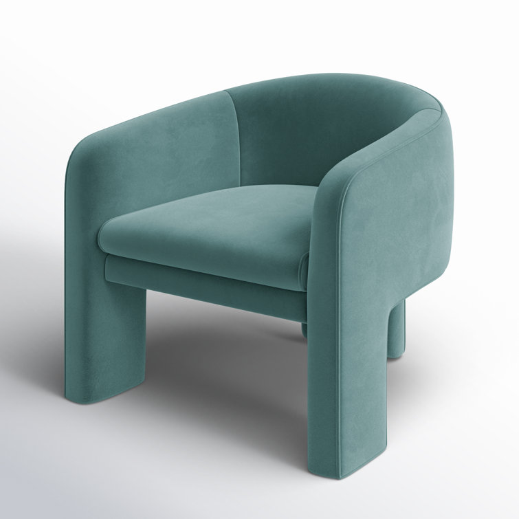 Sea Blue Velvet Mid-Century Modern Barrel Accent Chair