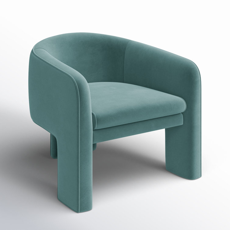 Sea Blue Velvet Mid-Century Modern Barrel Accent Chair