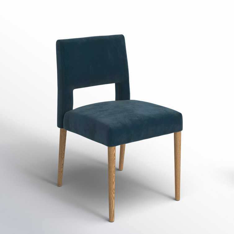 Contemporary Azure Blue Leather Side Chair with Wooden Legs