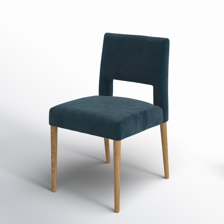 Contemporary Azure Blue Leather Side Chair with Wooden Legs