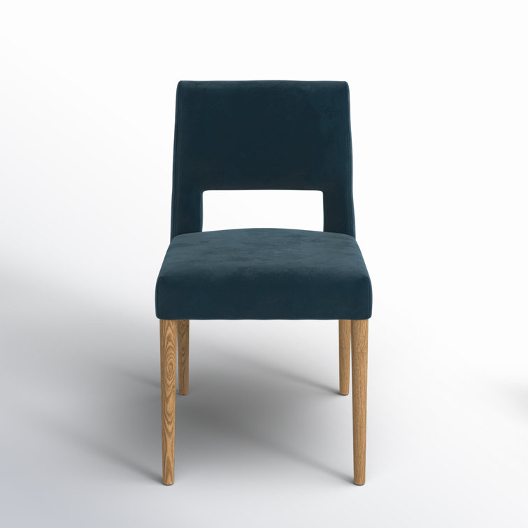 Contemporary Azure Blue Leather Side Chair with Wooden Legs