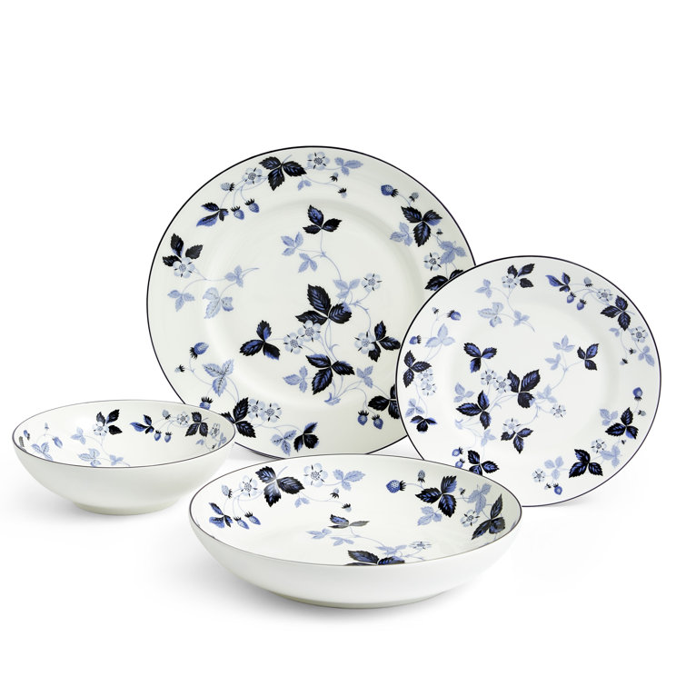 Inky Blue and White Porcelain 4-Piece Dinnerware Set