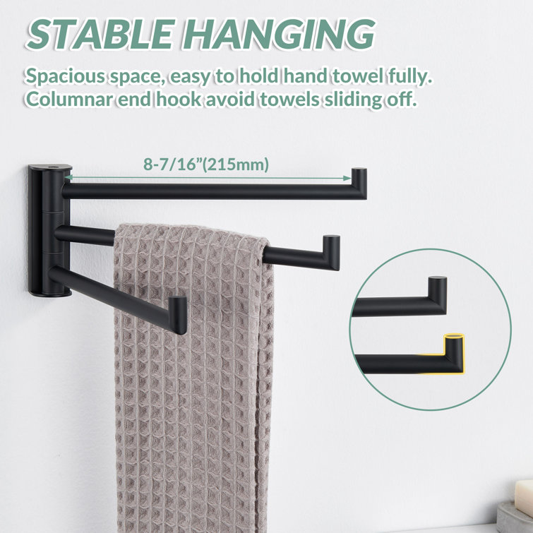 Matte Black Stainless Steel Wall Mounted Swivel Towel Rack