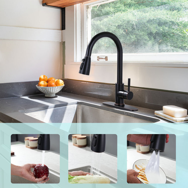 Oil Rubbed Bronze 3-Function Pull Down Kitchen Faucet Spray Head