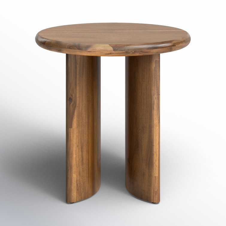Contemporary Round Brown Wood End Table