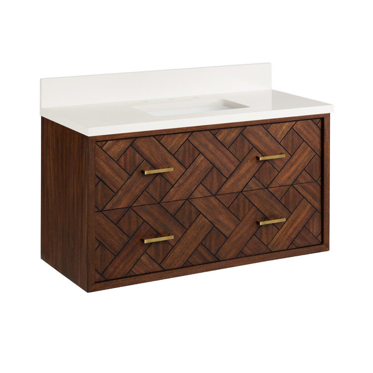Patzi 36" Chocolate Bark Brown Wall-Mounted Vanity with Arctic White Quartz Top