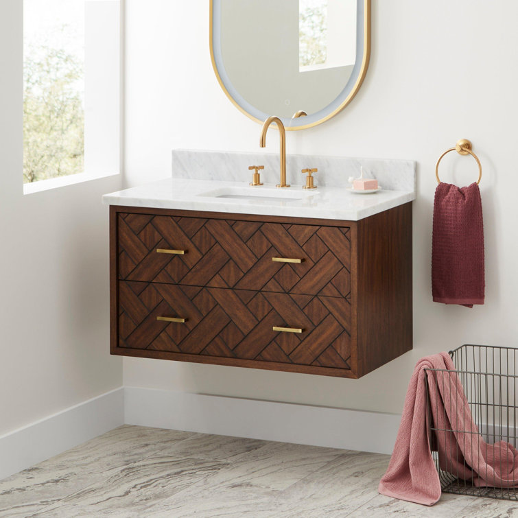 Patzi 36" Chocolate Bark Brown Wall-Mounted Vanity with Arctic White Quartz Top