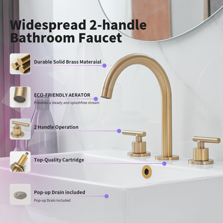 Brushed Gold 8 in. Widespread Double Handle High-Arc Bathroom Faucet