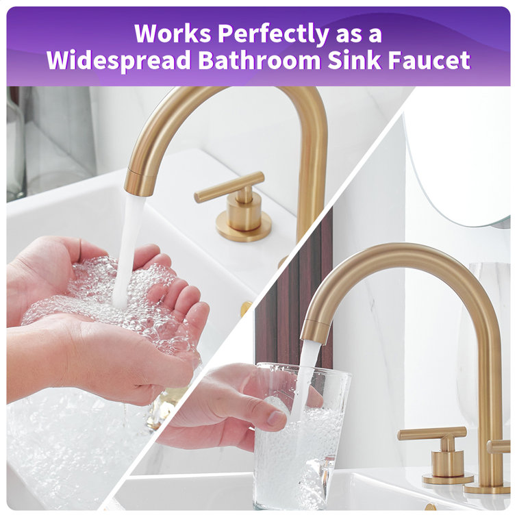 Brushed Gold 8 in. Widespread Double Handle High-Arc Bathroom Faucet