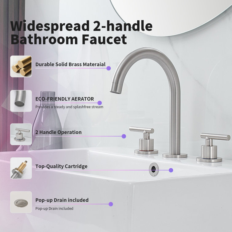 Brushed Nickel 8-Inch Widespread 2-Handle High-Arc Bathroom Faucet