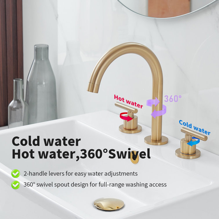 Brushed Gold 8 in. Widespread Double Handle High-Arc Bathroom Faucet