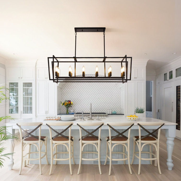 Black 12-Light Rectangular Farmhouse Kitchen Island Pendant