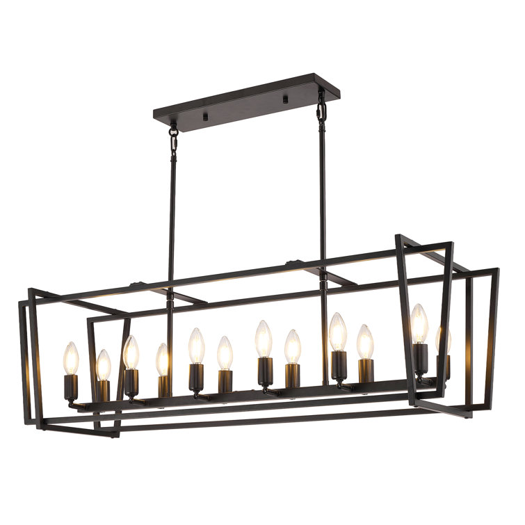 Black 12-Light Rectangular Farmhouse Kitchen Island Pendant