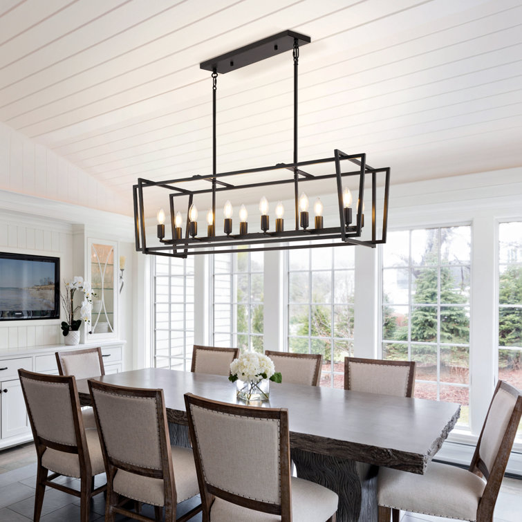 Black 12-Light Rectangular Farmhouse Kitchen Island Pendant