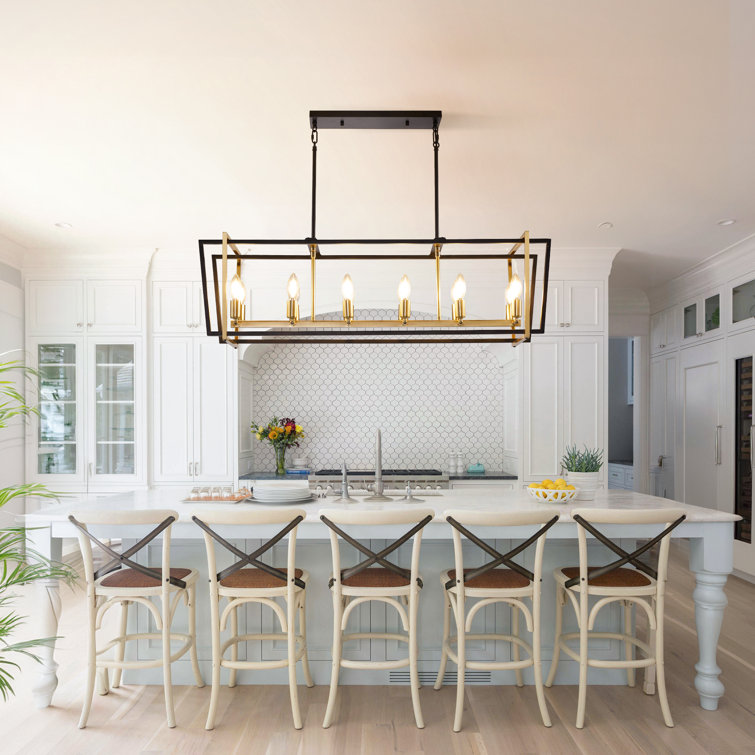 Black and Gold 12-Light Linear Kitchen Island Chandelier