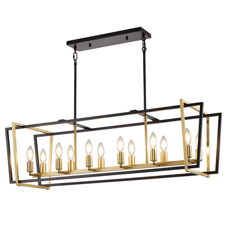 Black and Gold 12-Light Linear Kitchen Island Chandelier