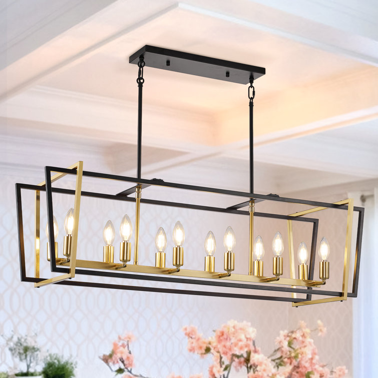 Black and Gold 12-Light Linear Kitchen Island Chandelier