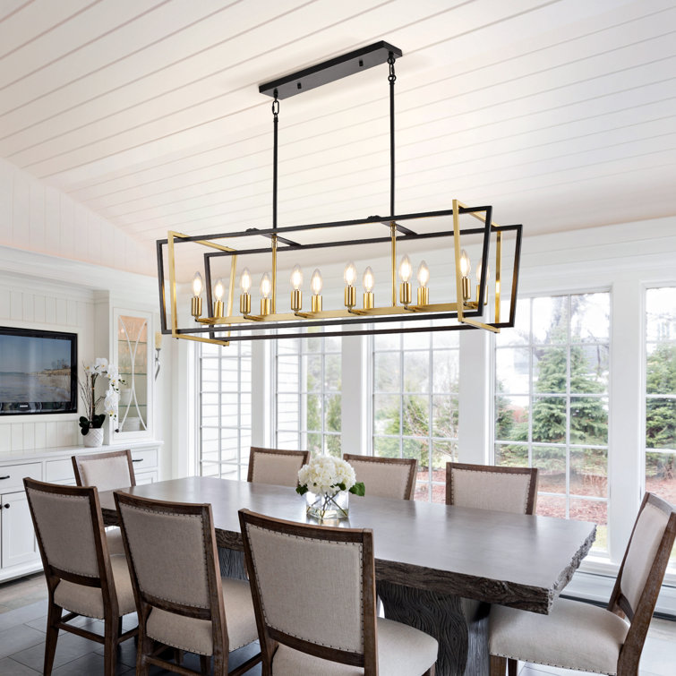 Black and Gold 12-Light Linear Kitchen Island Chandelier