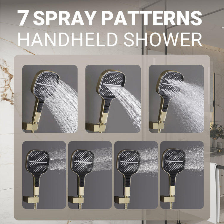 Brushed Gold Dual Square Rainfall Shower System with Handheld