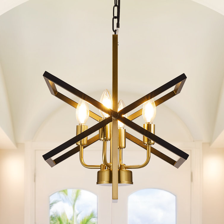 Black and Gold Geometric Metal Chandelier, 4-Light