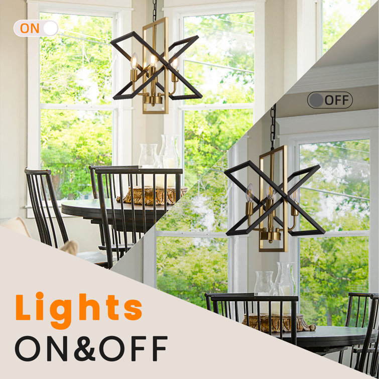 Black and Gold Geometric Metal Chandelier, 4-Light