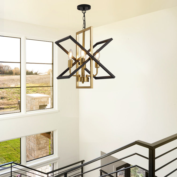 Black and Gold Geometric Metal Chandelier, 4-Light