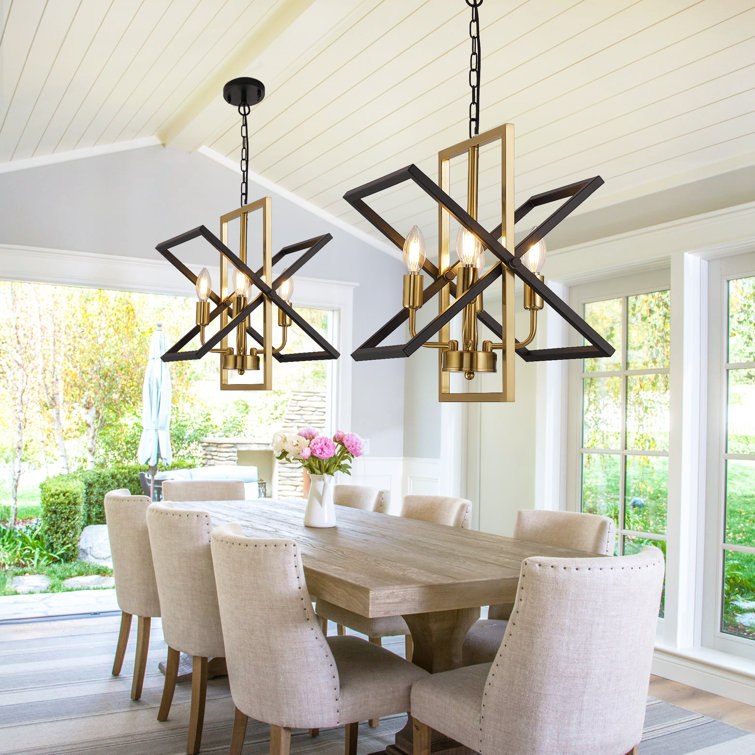 Black and Gold Geometric Metal Chandelier, 4-Light