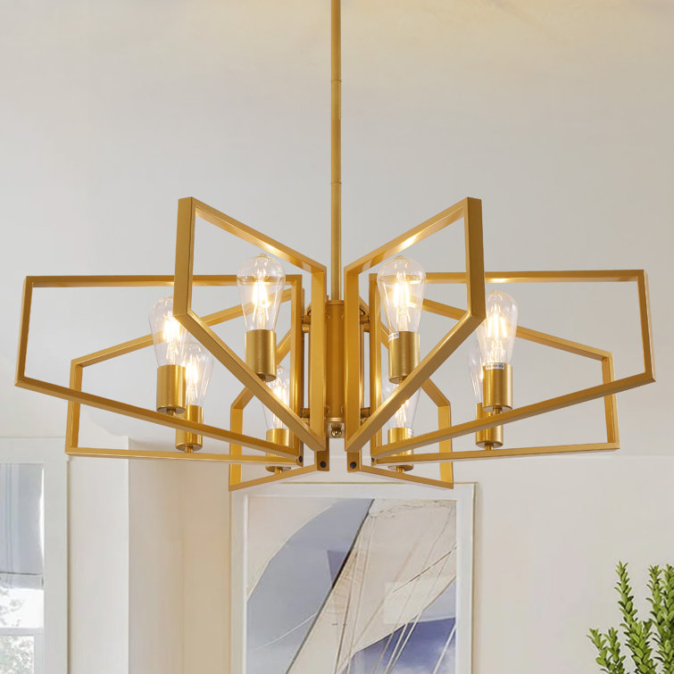 Gold 8-Light Geometric Metal Chandelier