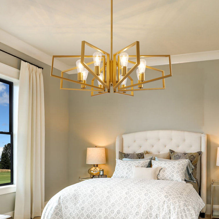 Gold 8-Light Geometric Metal Chandelier