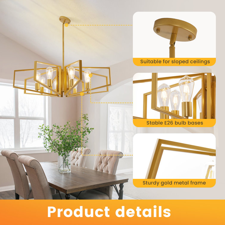 Gold 8-Light Geometric Metal Chandelier