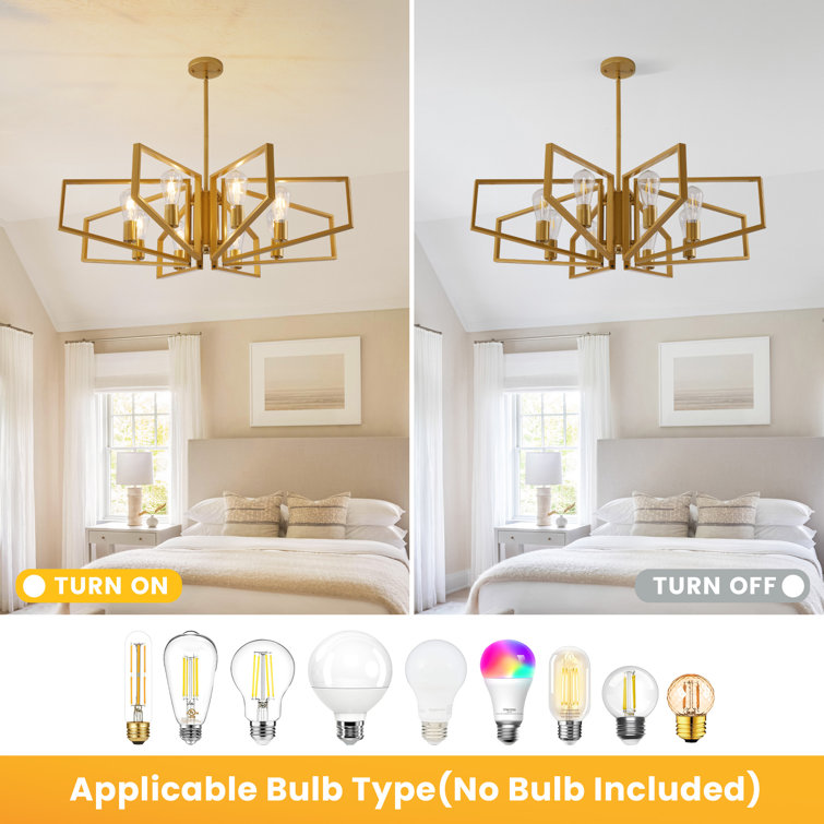 Gold 8-Light Geometric Metal Chandelier