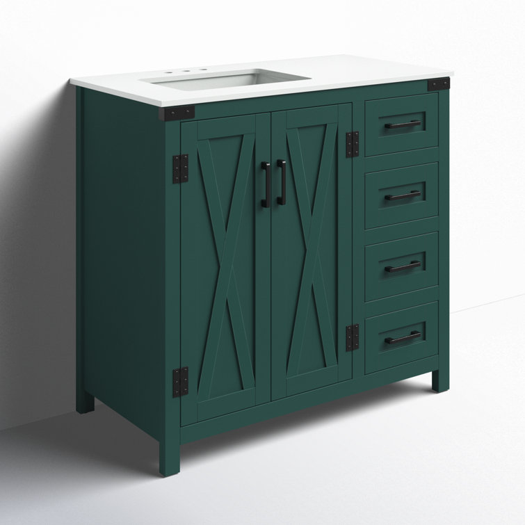 Green Freestanding 36'' Single Bathroom Vanity with Quartz Top