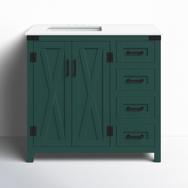 Green Freestanding 36'' Single Bathroom Vanity with Quartz Top