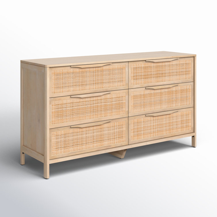 Coastal Charm Double Dresser with Mirror in Natural Mango & Woven Cane