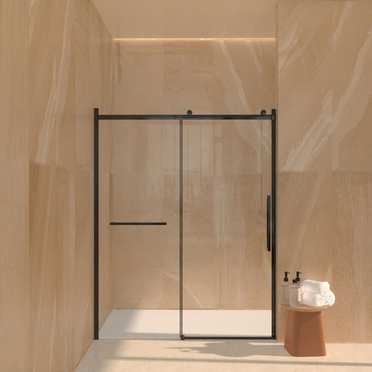 Matte Black Frameless Sliding Glass Shower Door, 56-60"W x 76"H