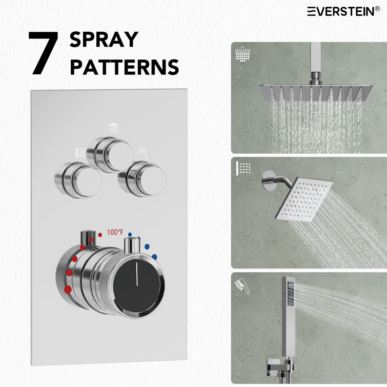 Chrome Dual Showerheads Thermostatic Shower Faucet with Handheld
