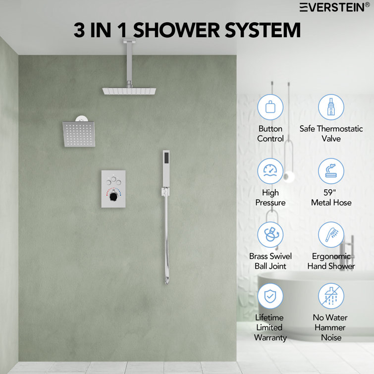 Chrome Dual Showerheads Thermostatic Shower Faucet with Handheld