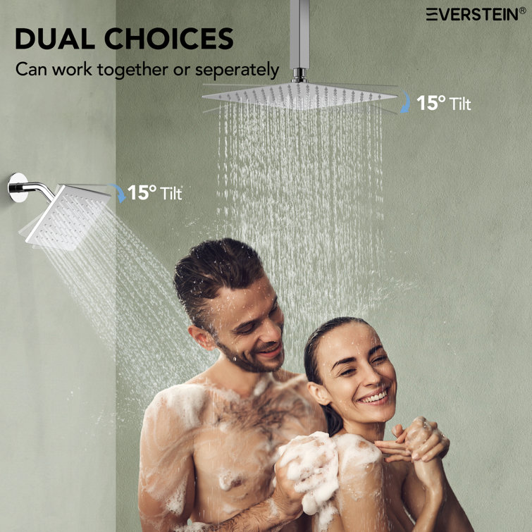 Chrome Dual Showerheads Thermostatic Shower Faucet with Handheld