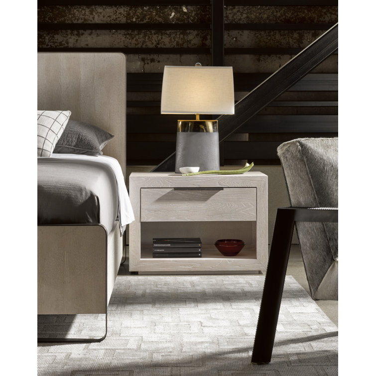 Quartz Gray Oak 1-Drawer Nightstand with Open Shelf